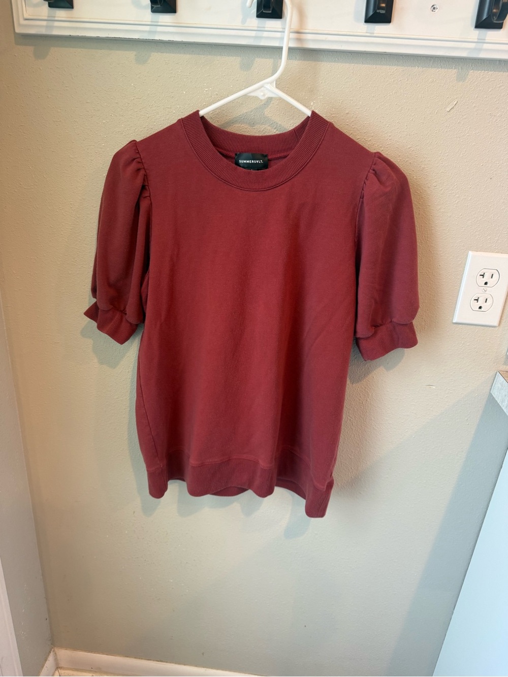 summersalt Puff Sleeve Crewneck Sweatshirt - Wine